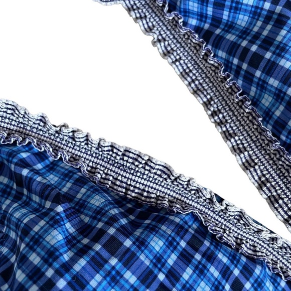 Mermaid Swimwear Plaid Ruffle Bright Blue Halter One Piece Swimsuit Size L - Picture 4 of 8